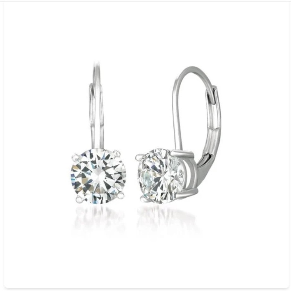 NWT - Bridal Wedding Sterling Silver Rhodium Plated Lever Back CZ Earrings